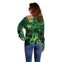 Humpback Whale Matariki New Zealand Off Shoulder Sweater NZ Maori Paikea Poutama Luxury Green LT14 - Polynesian Pride