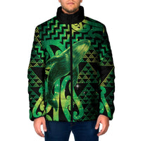Humpback Whale Matariki New Zealand Padded Jacket NZ Maori Paikea Poutama Luxury Green LT14 Men Green - Polynesian Pride