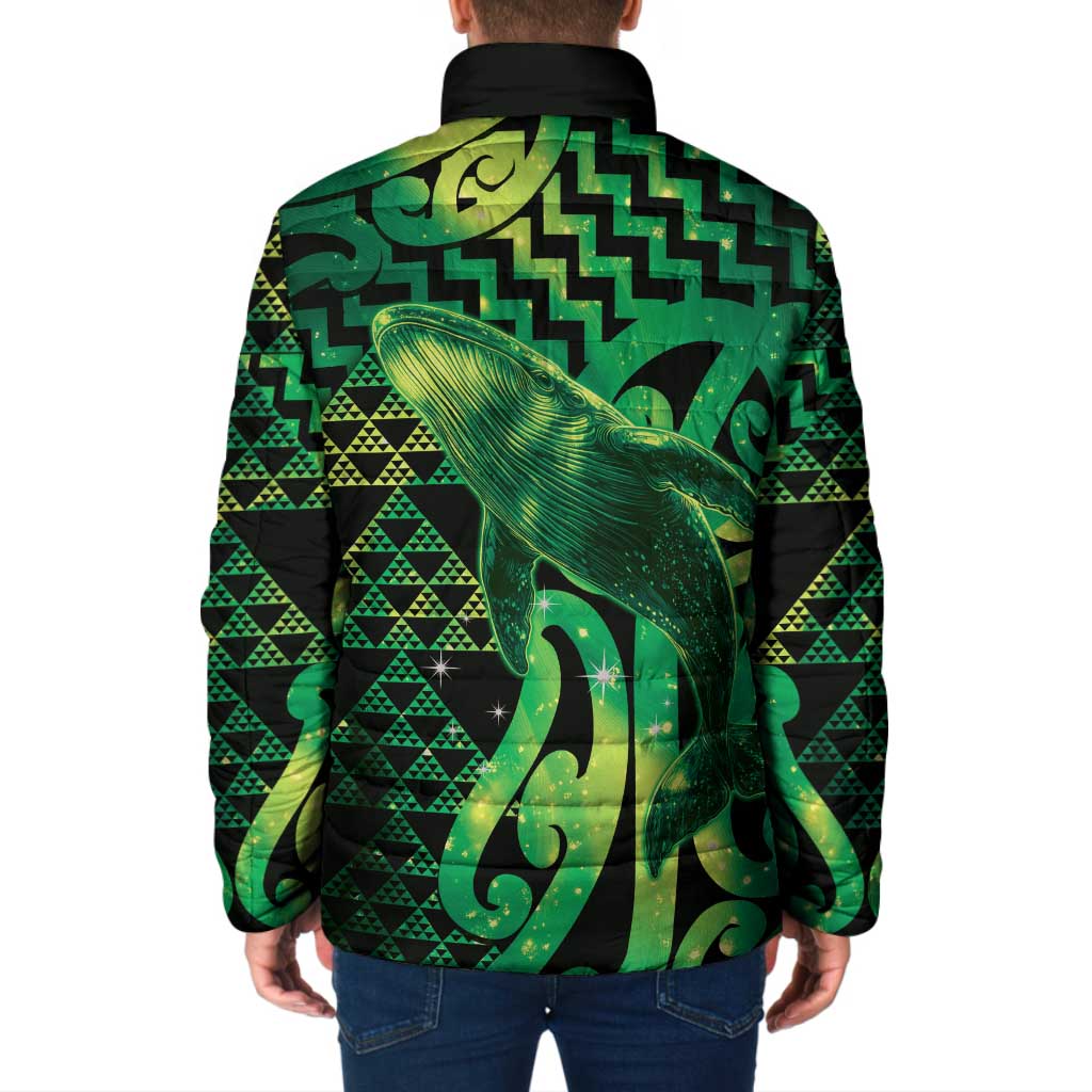 Humpback Whale Matariki New Zealand Padded Jacket NZ Maori Paikea Poutama Luxury Green LT14 - Polynesian Pride