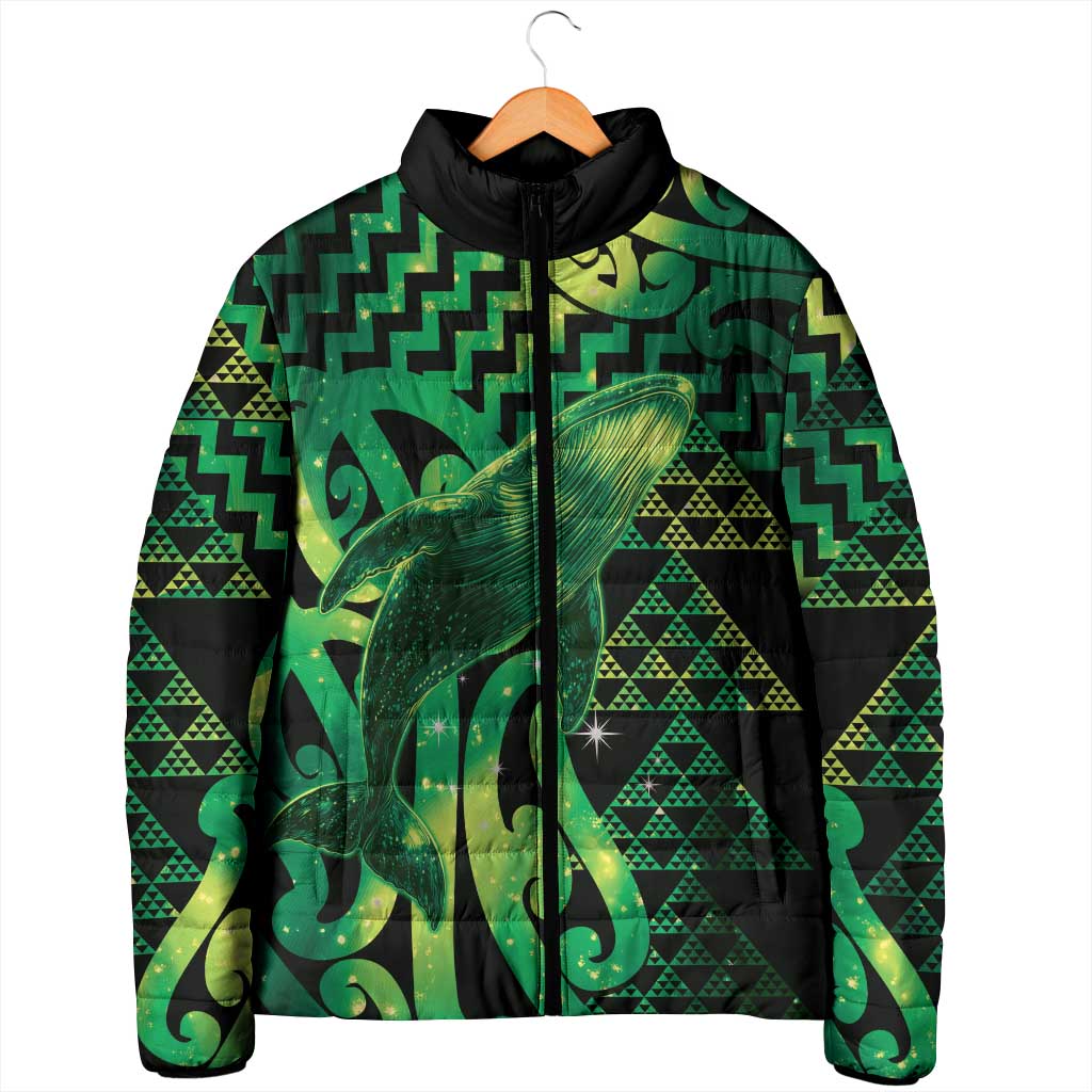 Humpback Whale Matariki New Zealand Padded Jacket NZ Maori Paikea Poutama Luxury Green LT14 - Polynesian Pride