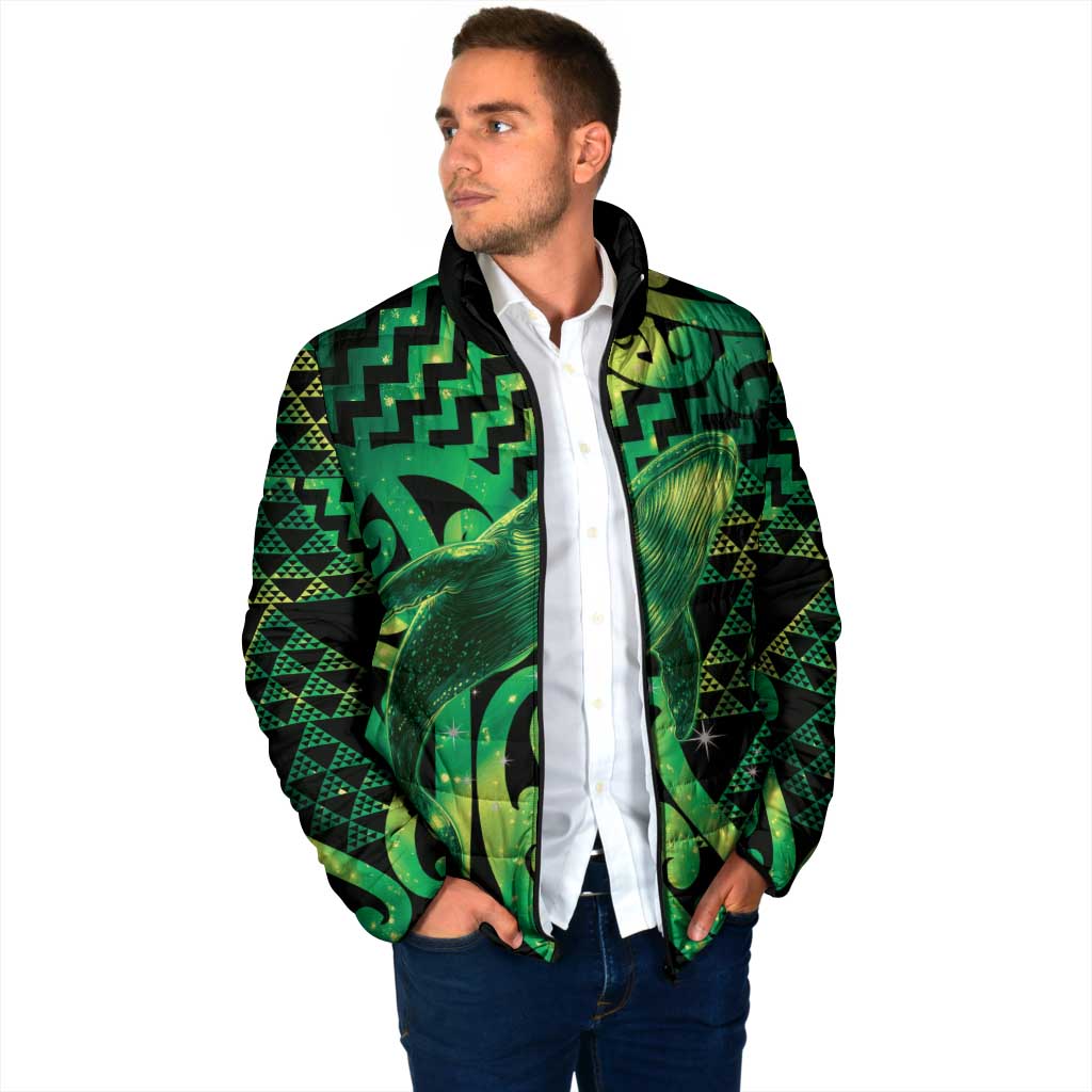 Humpback Whale Matariki New Zealand Padded Jacket NZ Maori Paikea Poutama Luxury Green LT14 - Polynesian Pride