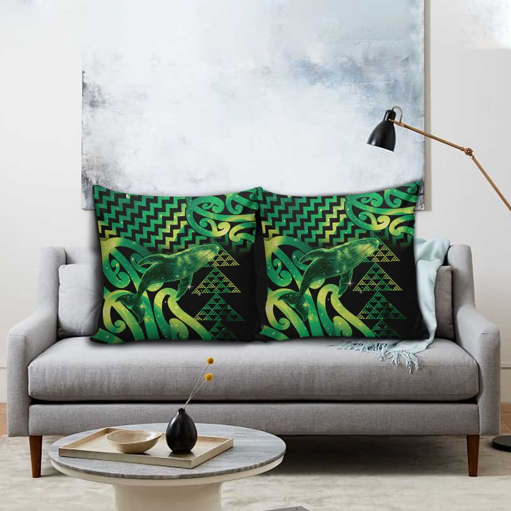 Humpback Whale Matariki New Zealand Pillow Cover NZ Maori Paikea Poutama Luxury Green LT14 - Polynesian Pride