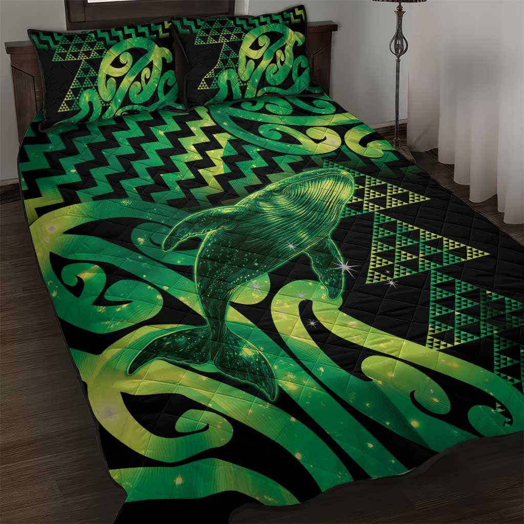 Humpback Whale Matariki New Zealand Quilt Bed Set NZ Maori Paikea Poutama Luxury Green
