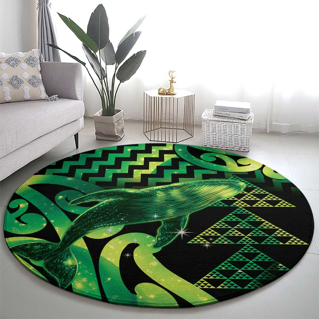 Humpback Whale Matariki New Zealand Round Carpet NZ Maori Paikea Poutama Luxury Green LT14 - Polynesian Pride