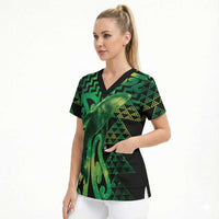 Humpback Whale Matariki New Zealand Scrub Top NZ Maori Paikea Poutama Luxury Green LT14 - Polynesian Pride