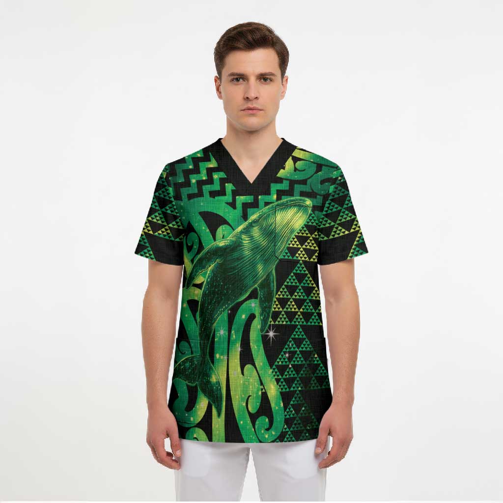 Humpback Whale Matariki New Zealand Scrub Top NZ Maori Paikea Poutama Luxury Green LT14 - Polynesian Pride