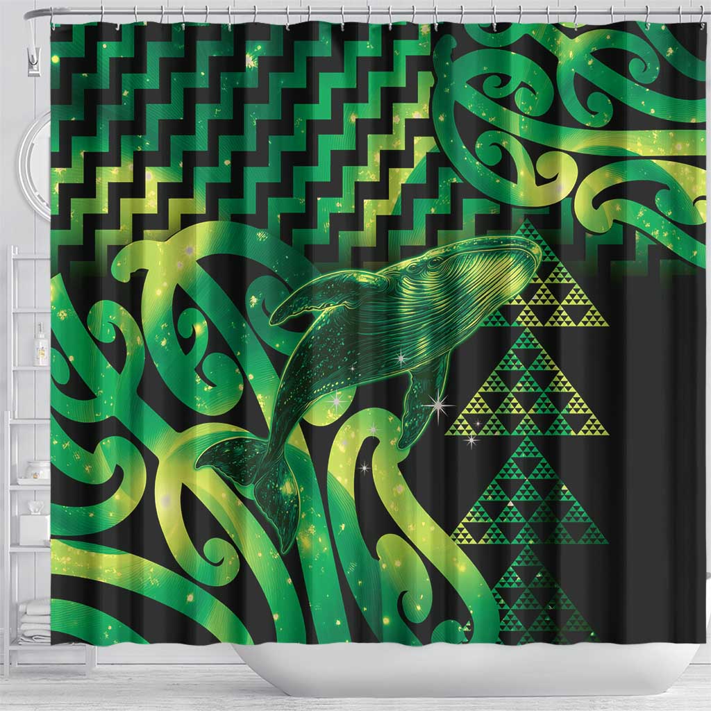 Humpback Whale Matariki New Zealand Shower Curtain NZ Maori Paikea Poutama Luxury Green LT14 - Polynesian Pride