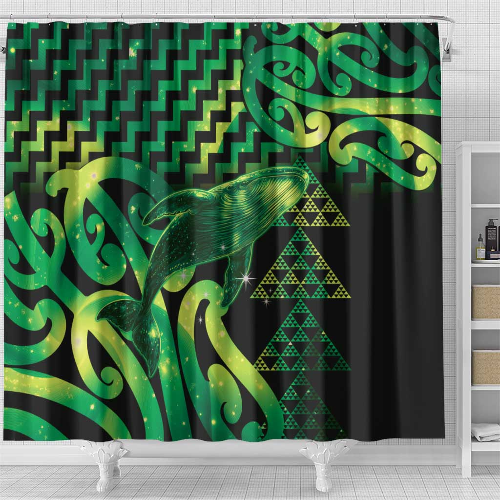 Humpback Whale Matariki New Zealand Shower Curtain NZ Maori Paikea Poutama Luxury Green LT14 - Polynesian Pride