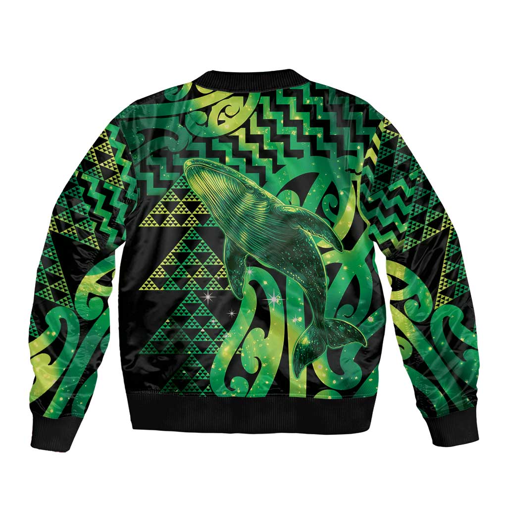 Humpback Whale Matariki New Zealand Sleeve Zip Bomber Jacket NZ Maori Paikea Poutama Luxury Green LT14 - Polynesian Pride