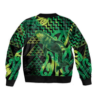Humpback Whale Matariki New Zealand Sleeve Zip Bomber Jacket NZ Maori Paikea Poutama Luxury Green LT14 - Polynesian Pride