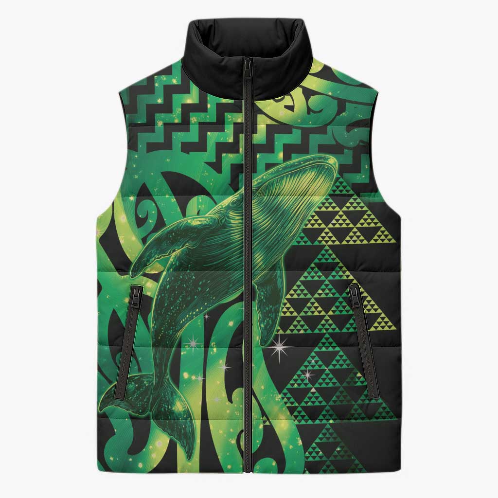 Humpback Whale Matariki New Zealand Sleeveless Puffer Jacket NZ Maori Paikea Poutama Luxury Green LT14 Unisex Green - Polynesian Pride