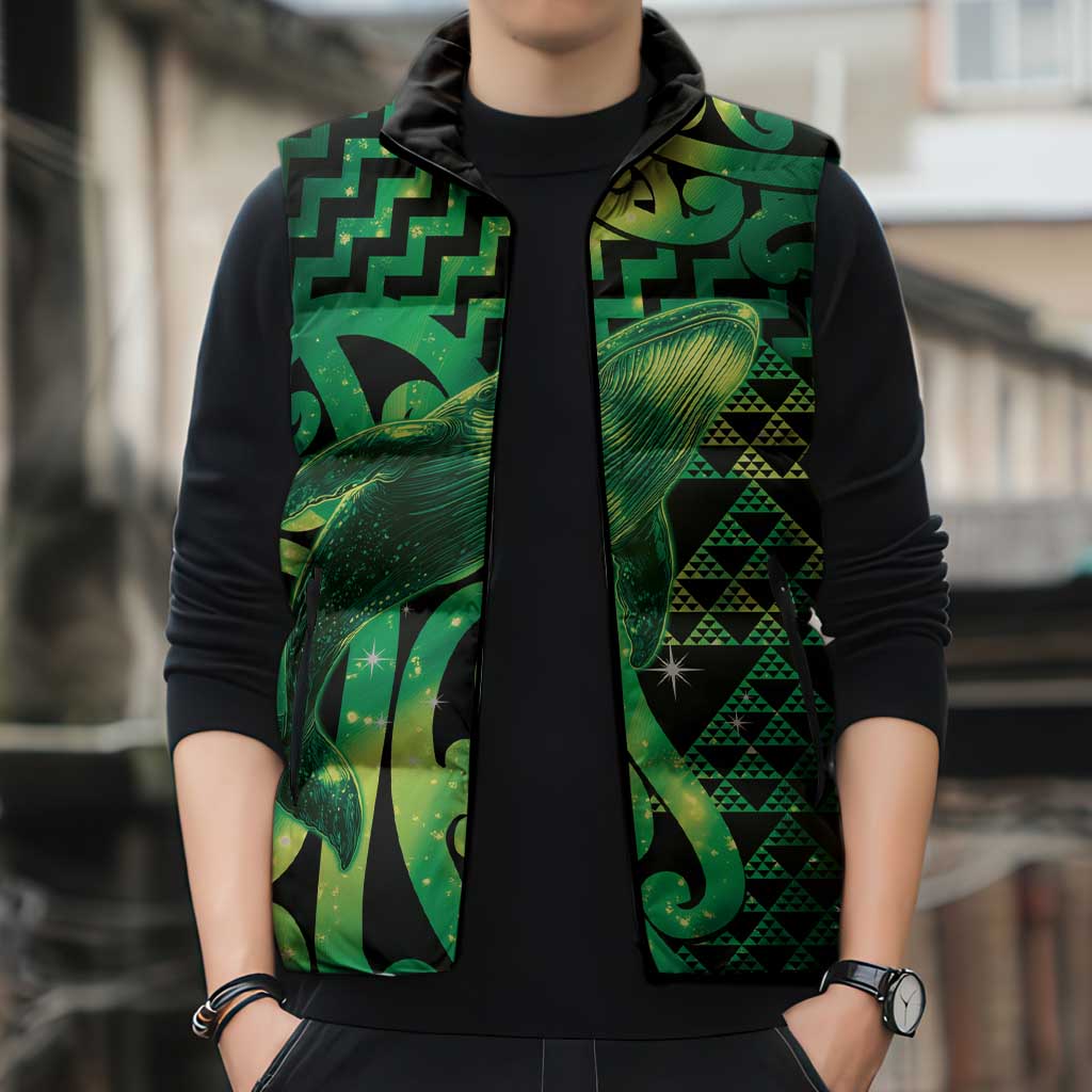 Humpback Whale Matariki New Zealand Sleeveless Puffer Jacket NZ Maori Paikea Poutama Luxury Green LT14 - Polynesian Pride
