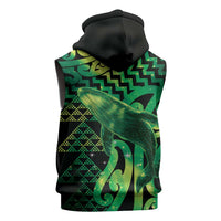 Humpback Whale Matariki New Zealand Sleeveless Zip Hoodie NZ Maori Paikea Poutama Luxury Green LT14 - Polynesian Pride
