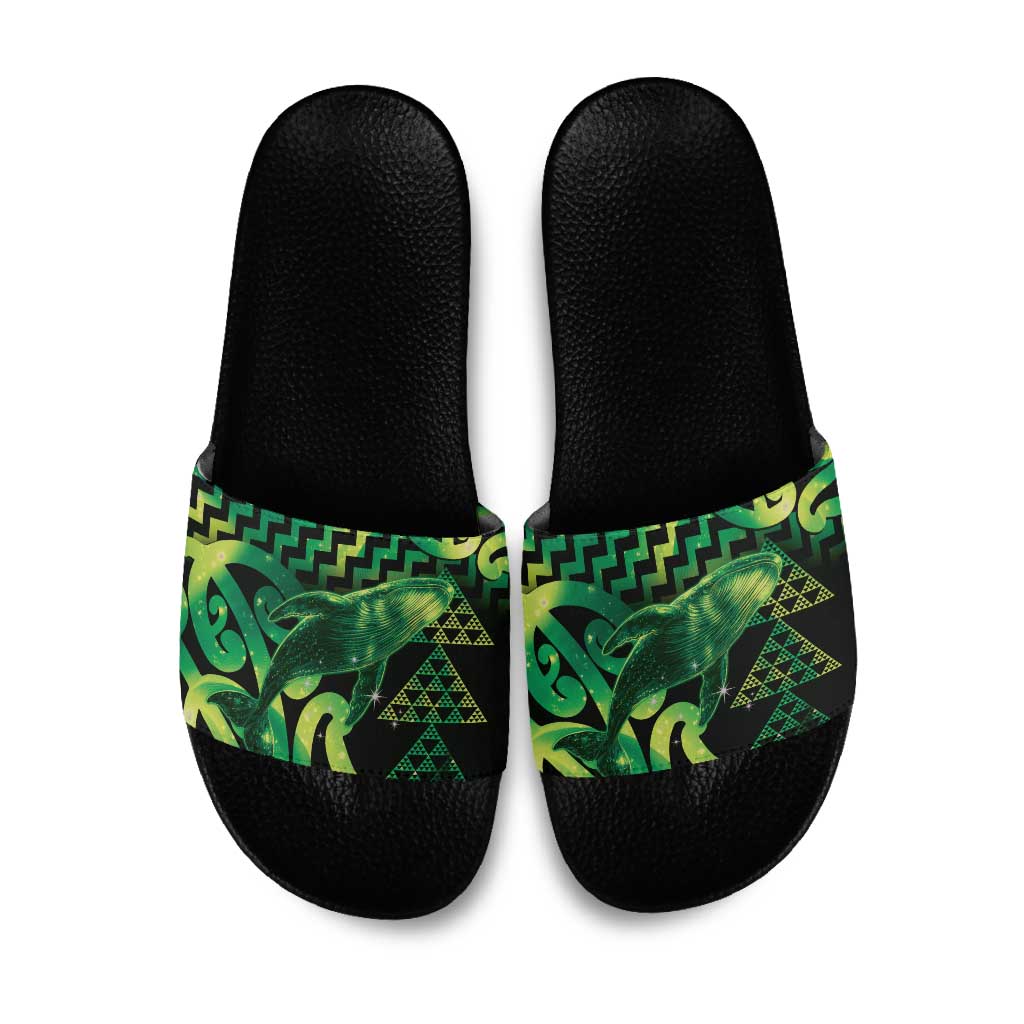 Humpback Whale Matariki New Zealand Slide Sandals NZ Maori Paikea Poutama Luxury Green LT14 Green - Polynesian Pride