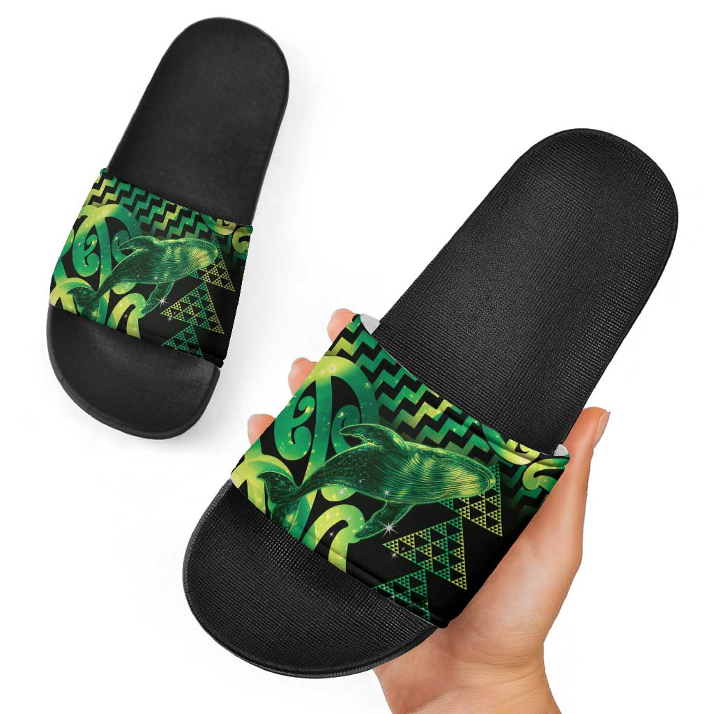 Humpback Whale Matariki New Zealand Slide Sandals NZ Maori Paikea Poutama Luxury Green LT14 - Polynesian Pride