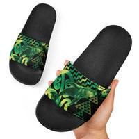Humpback Whale Matariki New Zealand Slide Sandals NZ Maori Paikea Poutama Luxury Green LT14 - Polynesian Pride