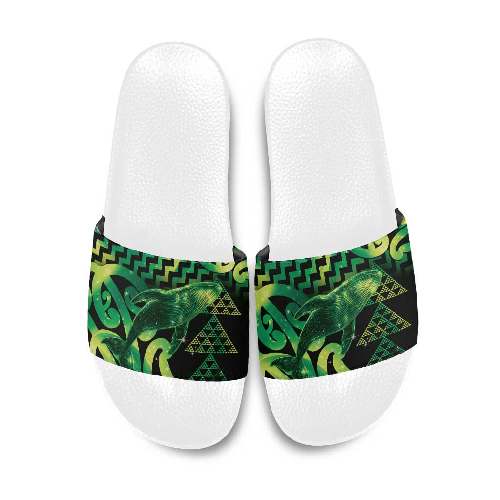 Humpback Whale Matariki New Zealand Slide Sandals NZ Maori Paikea Poutama Luxury Green LT14 Green - Polynesian Pride
