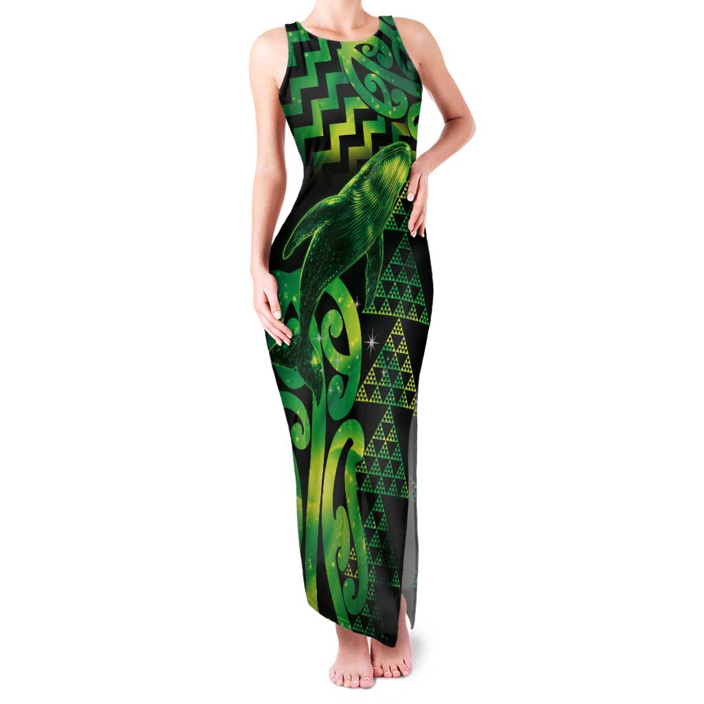 Humpback Whale Matariki New Zealand Tank Maxi Dress NZ Maori Paikea Poutama Luxury Green LT14 Women Green - Polynesian Pride