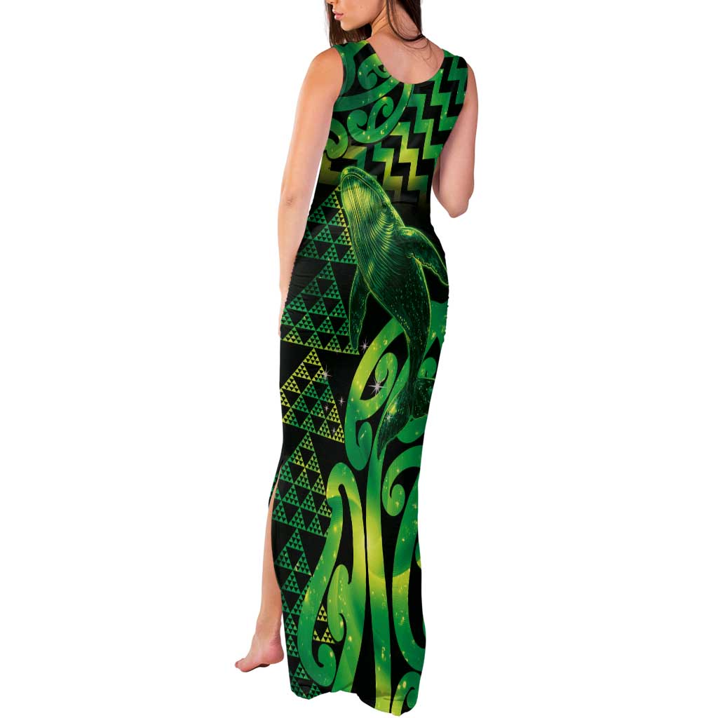 Humpback Whale Matariki New Zealand Tank Maxi Dress NZ Maori Paikea Poutama Luxury Green LT14 - Polynesian Pride