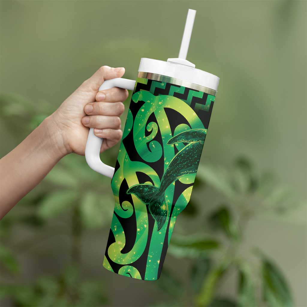 Humpback Whale Matariki New Zealand Tumbler With Handle NZ Maori Paikea Poutama Luxury Green LT14 - Polynesian Pride