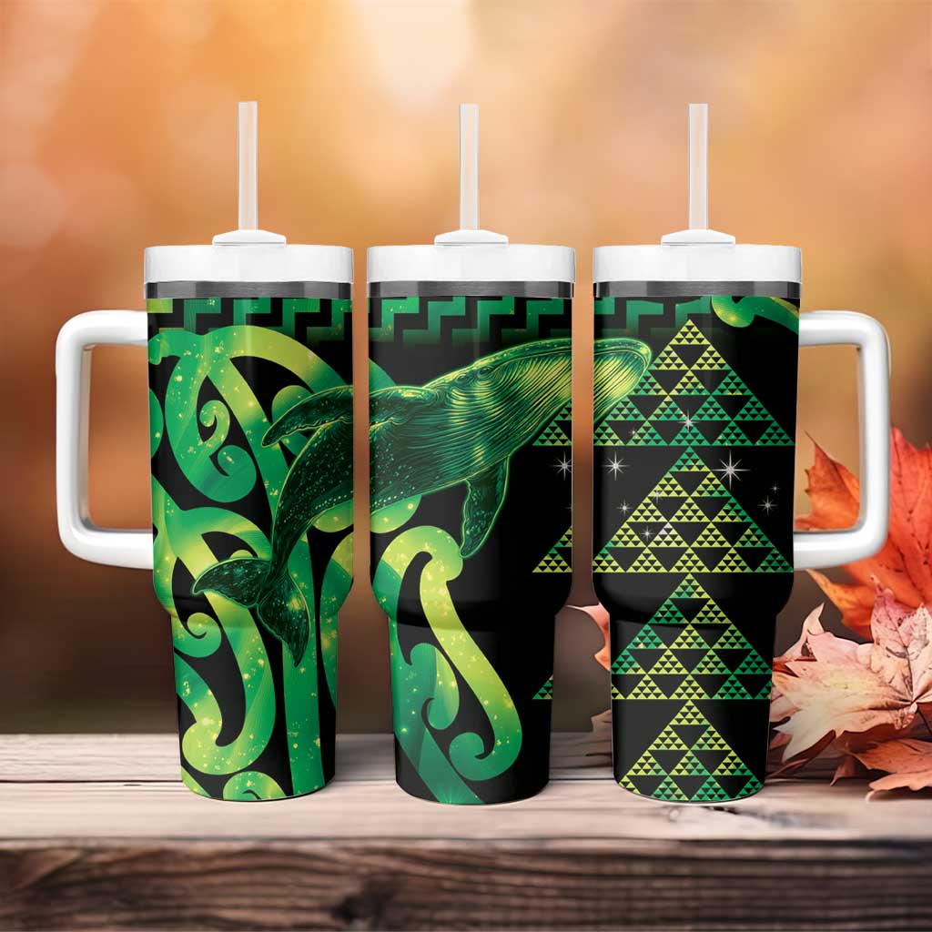 Humpback Whale Matariki New Zealand Tumbler With Handle NZ Maori Paikea Poutama Luxury Green LT14 - Polynesian Pride