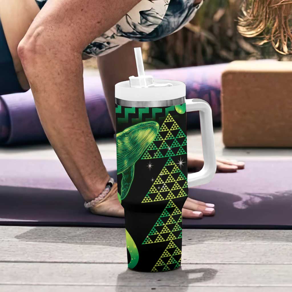 Humpback Whale Matariki New Zealand Tumbler With Handle NZ Maori Paikea Poutama Luxury Green LT14 - Polynesian Pride