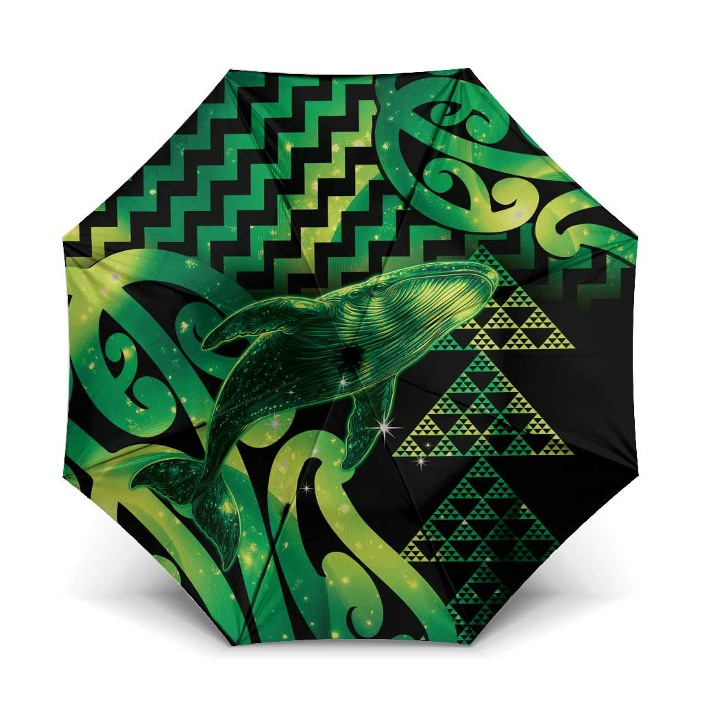 Humpback Whale Matariki New Zealand Umbrella NZ Maori Paikea Poutama Luxury Green LT14 One Size Folded 11.42 inch Opened Diameter 37.4 inch Green - Polynesian Pride