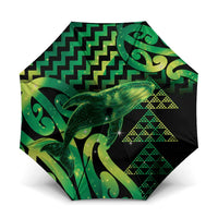 Humpback Whale Matariki New Zealand Umbrella NZ Maori Paikea Poutama Luxury Green LT14 One Size Folded 11.42 inch Opened Diameter 37.4 inch Green - Polynesian Pride