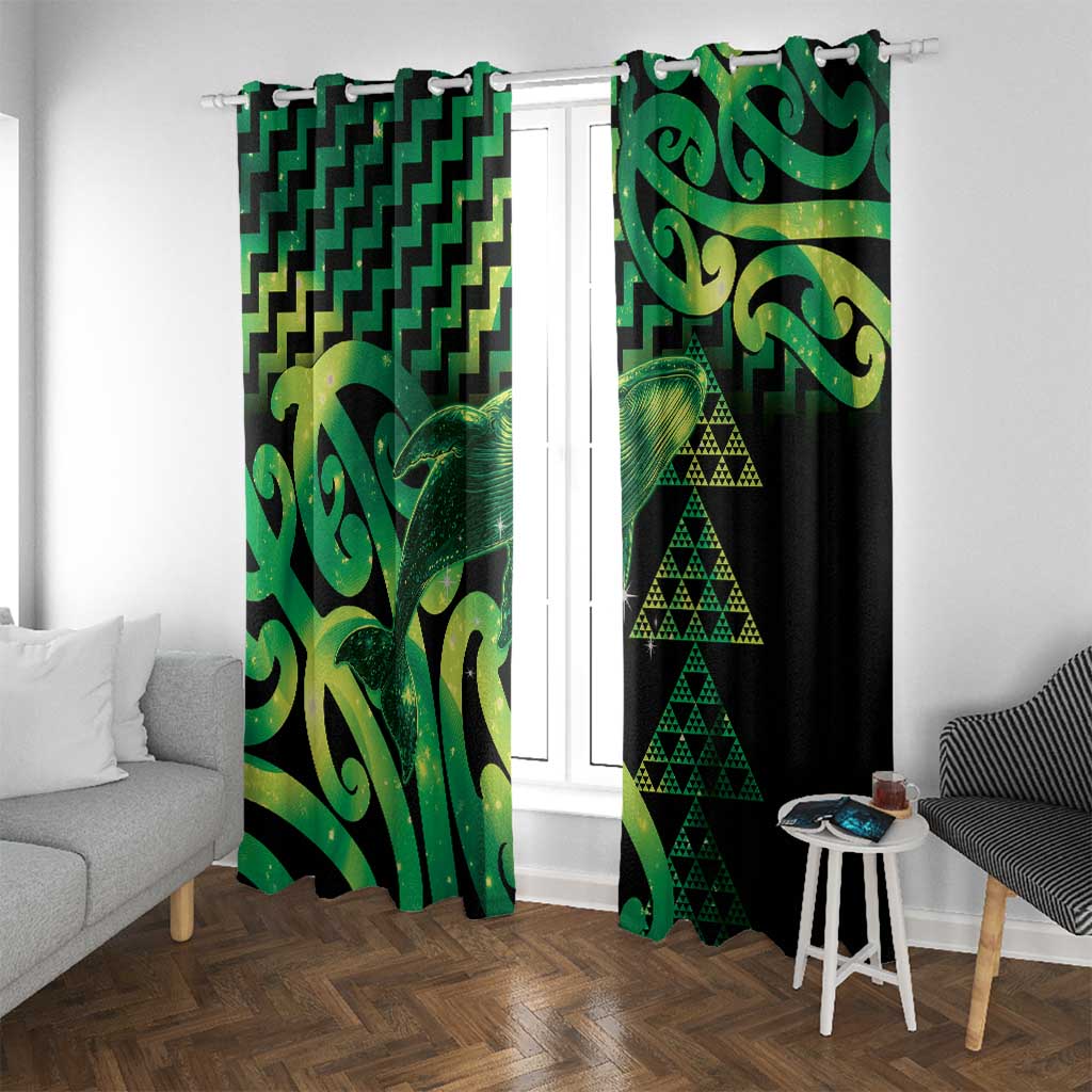 Humpback Whale Matariki New Zealand Window Curtain NZ Maori Paikea Poutama Luxury Green LT14 With Grommets Green - Polynesian Pride