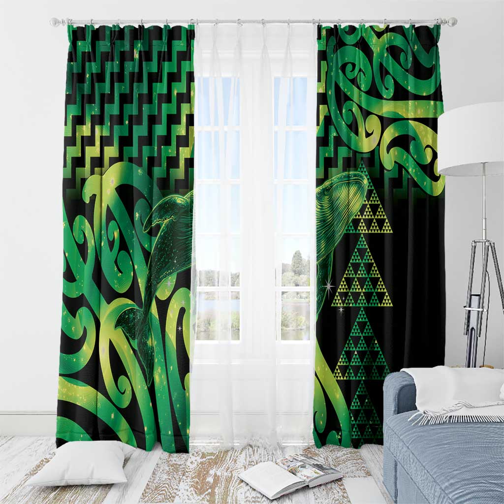 Humpback Whale Matariki New Zealand Window Curtain NZ Maori Paikea Poutama Luxury Green LT14 - Polynesian Pride