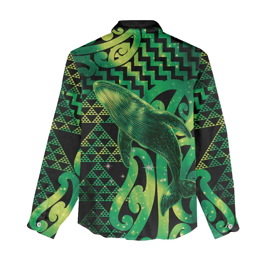 Humpback Whale Matariki New Zealand Women Casual Shirt NZ Maori Paikea Poutama Luxury Green LT14 - Polynesian Pride