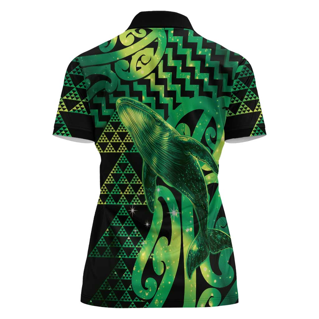Humpback Whale Matariki New Zealand Women Polo Shirt NZ Maori Paikea Poutama Luxury Green LT14 - Polynesian Pride