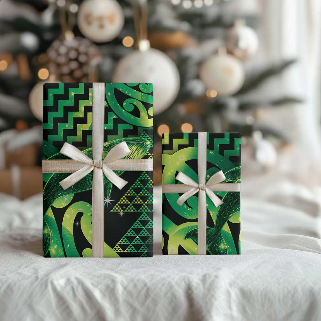 Humpback Whale Matariki New Zealand Wrapping Paper NZ Maori Paikea Poutama Luxury Green LT14 - Polynesian Pride