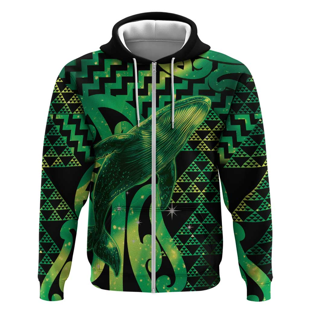 Humpback Whale Matariki New Zealand Zip Hoodie NZ Maori Paikea Poutama Luxury Green LT14 Zip Hoodie Green - Polynesian Pride