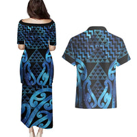 Taniko Motifs Matariki New Zealand Couples Matching Puletasi and Hawaiian Shirt NZ Niho Taniwha Poutama LT14 - Polynesian Pride
