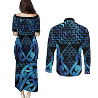 Taniko Motifs Matariki New Zealand Couples Matching Puletasi and Long Sleeve Button Shirt NZ Niho Taniwha Poutama LT14 - Polynesian Pride