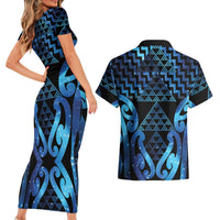Taniko Motifs Matariki New Zealand Couples Matching Short Sleeve Bodycon Dress and Hawaiian Shirt NZ Niho Taniwha Poutama LT14 - Polynesian Pride