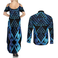 Taniko Motifs Matariki New Zealand Couples Matching Summer Maxi Dress and Long Sleeve Button Shirt NZ Niho Taniwha Poutama LT14 - Polynesian Pride