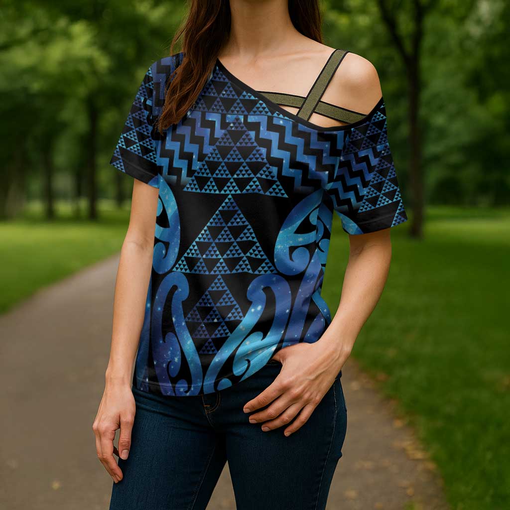 Taniko Motifs Matariki New Zealand Cross Shoulder Shirt NZ Niho Taniwha Poutama LT14 - Polynesian Pride