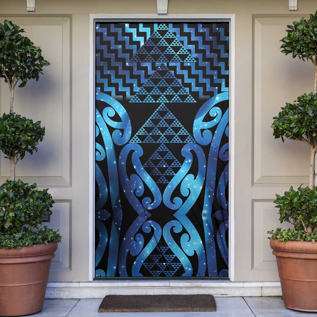 Taniko Motifs Matariki New Zealand Door Cover NZ Niho Taniwha Poutama LT14 Blue - Polynesian Pride