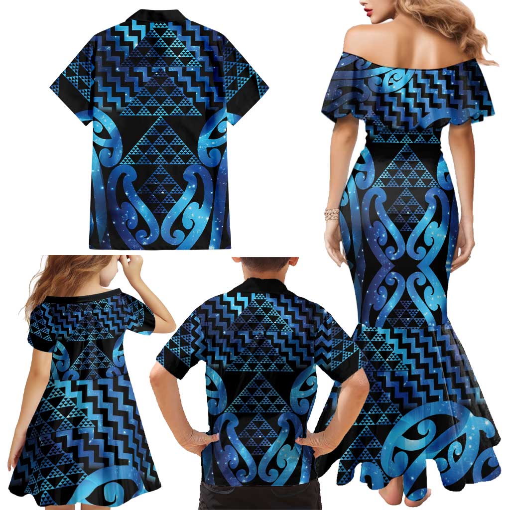 Taniko Motifs Matariki New Zealand Family Matching Mermaid Dress and Hawaiian Shirt NZ Niho Taniwha Poutama LT14 - Polynesian Pride