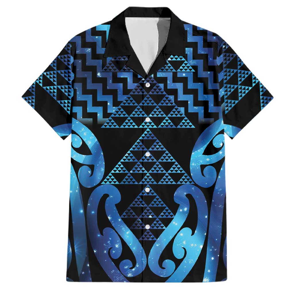 Taniko Motifs Matariki New Zealand Family Matching Summer Maxi Dress and Hawaiian Shirt NZ Niho Taniwha Poutama LT14 Dad's Shirt - Short Sleeve Blue - Polynesian Pride