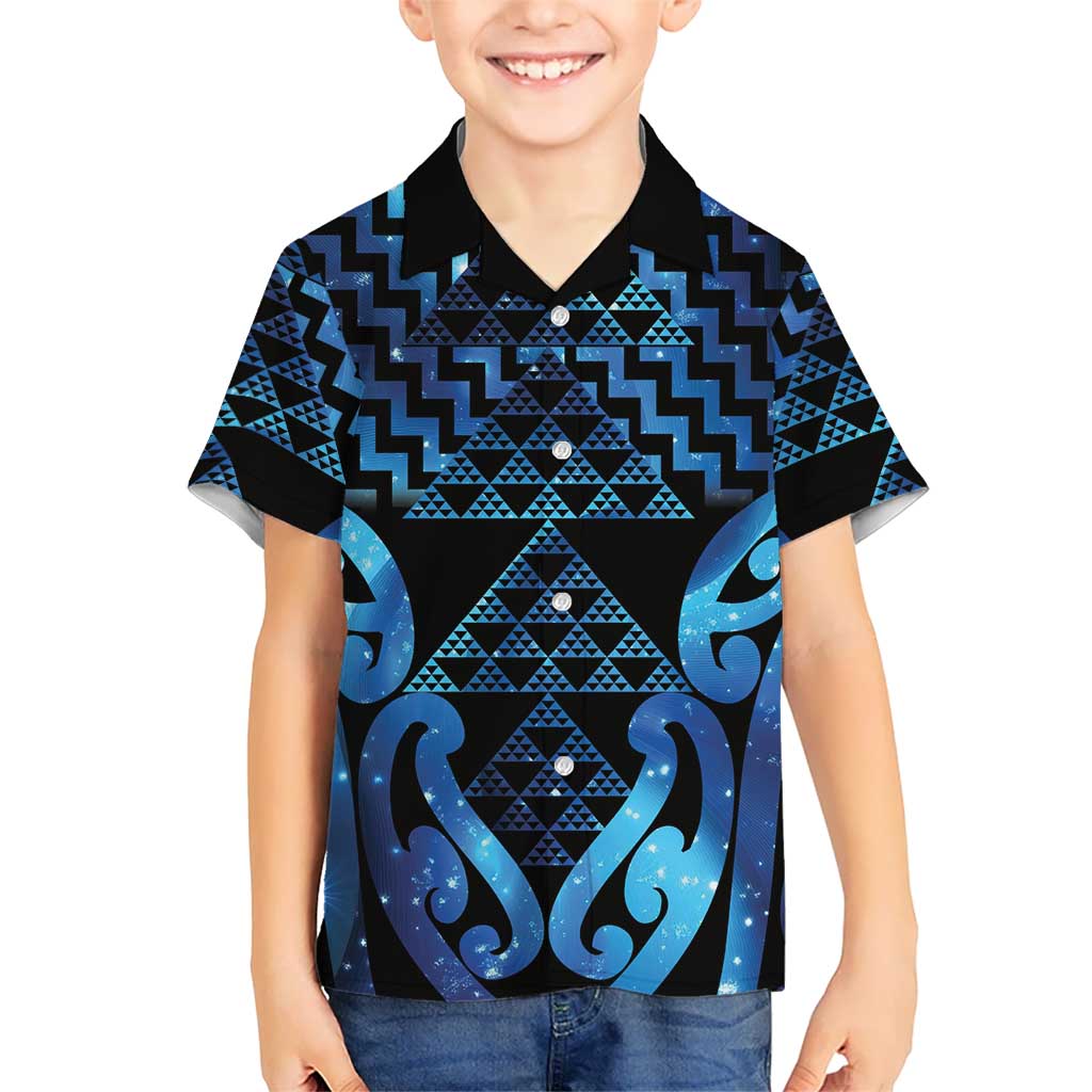 Taniko Motifs Matariki New Zealand Family Matching Summer Maxi Dress and Hawaiian Shirt NZ Niho Taniwha Poutama LT14 Son's Shirt Blue - Polynesian Pride