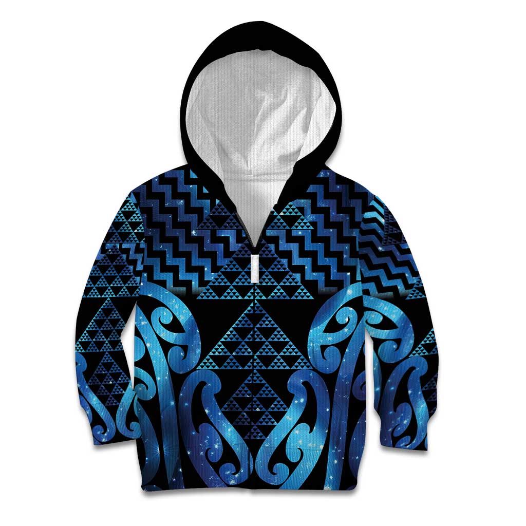 Taniko Motifs Matariki New Zealand Kid Hoodie NZ Niho Taniwha Poutama LT14 Zip Hoodie Blue - Polynesian Pride