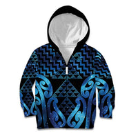 Taniko Motifs Matariki New Zealand Kid Hoodie NZ Niho Taniwha Poutama LT14 Zip Hoodie Blue - Polynesian Pride