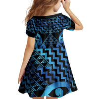 Taniko Motifs Matariki New Zealand Kid Short Sleeve Dress NZ Niho Taniwha Poutama LT14 - Polynesian Pride