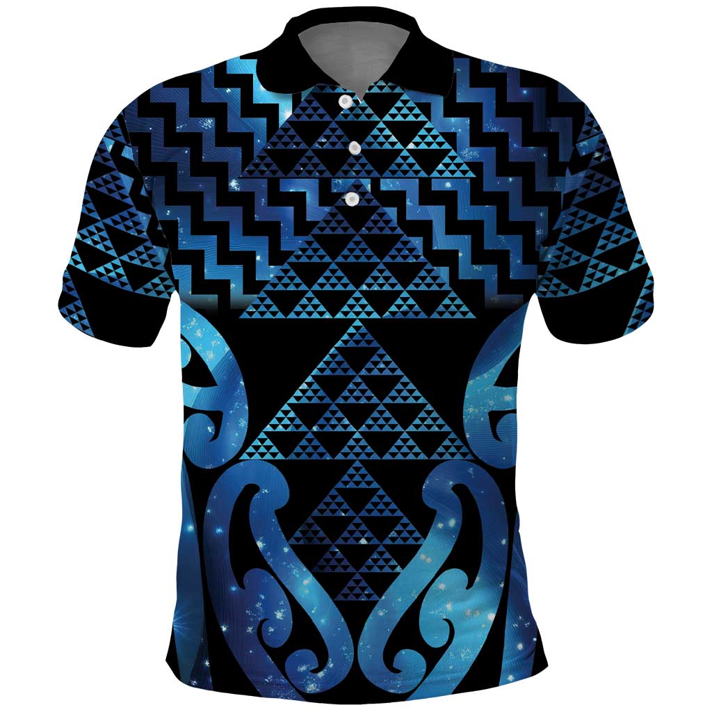 Taniko Motifs Matariki New Zealand Polo Shirt NZ Niho Taniwha Poutama LT14 Blue - Polynesian Pride