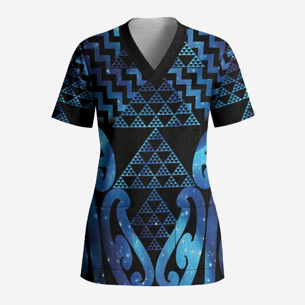 Taniko Motifs Matariki New Zealand Scrub Top NZ Niho Taniwha Poutama