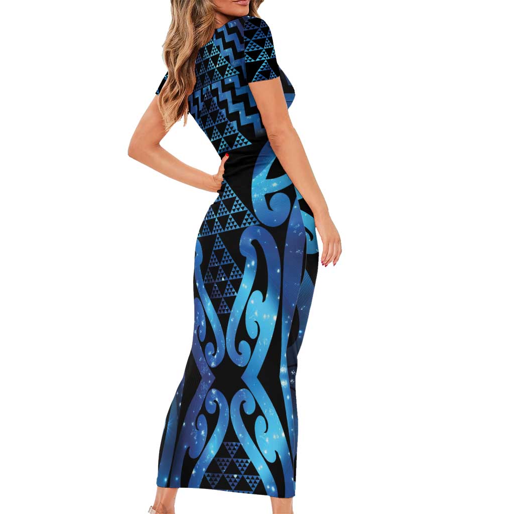 Taniko Motifs Matariki New Zealand Short Sleeve Bodycon Dress NZ Niho Taniwha Poutama LT14 - Polynesian Pride