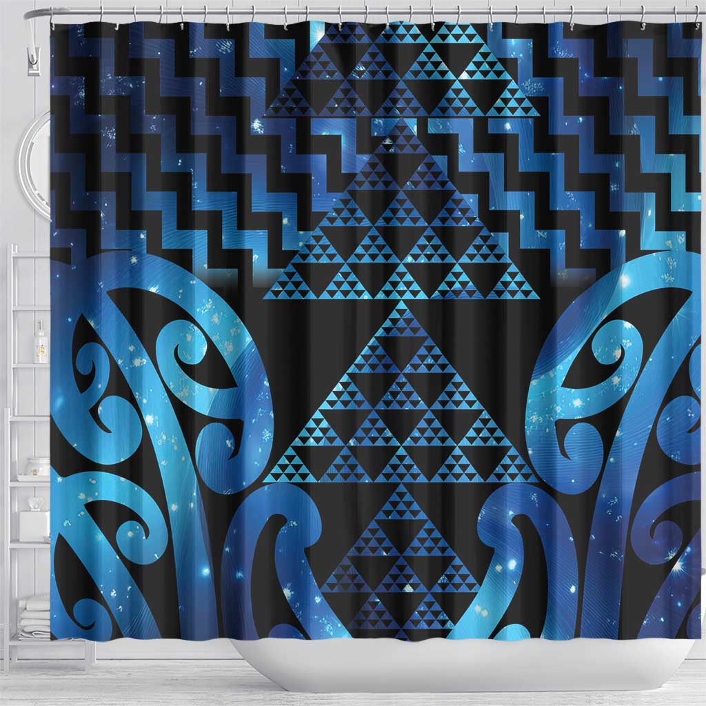 Taniko Motifs Matariki New Zealand Shower Curtain NZ Niho Taniwha Poutama
